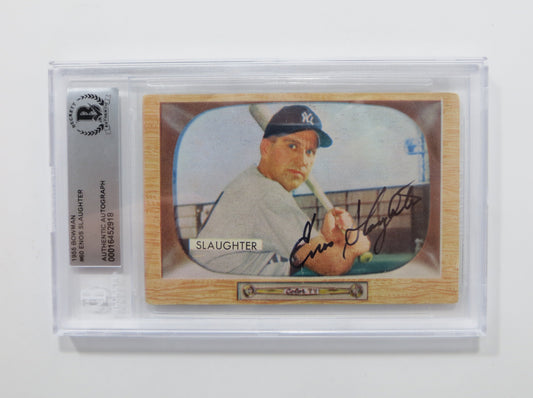 ENOS SLAUGHTER SIGNED BGS BAS SLAB 1955 BOWMAN #60 NY Yankees