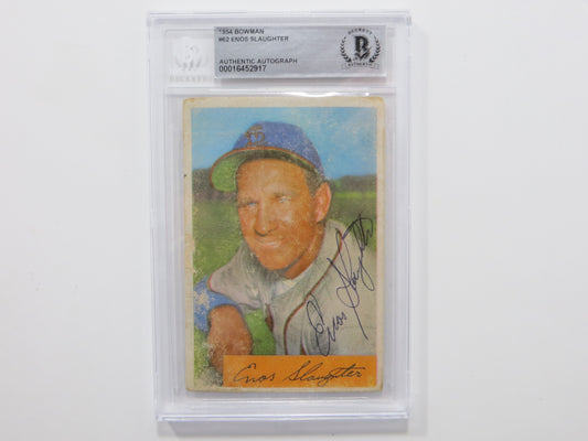 ENOS SLAUGHTER SIGNED BGS BAS SLAB 1954 BOWMAN #62 STL Cardinals