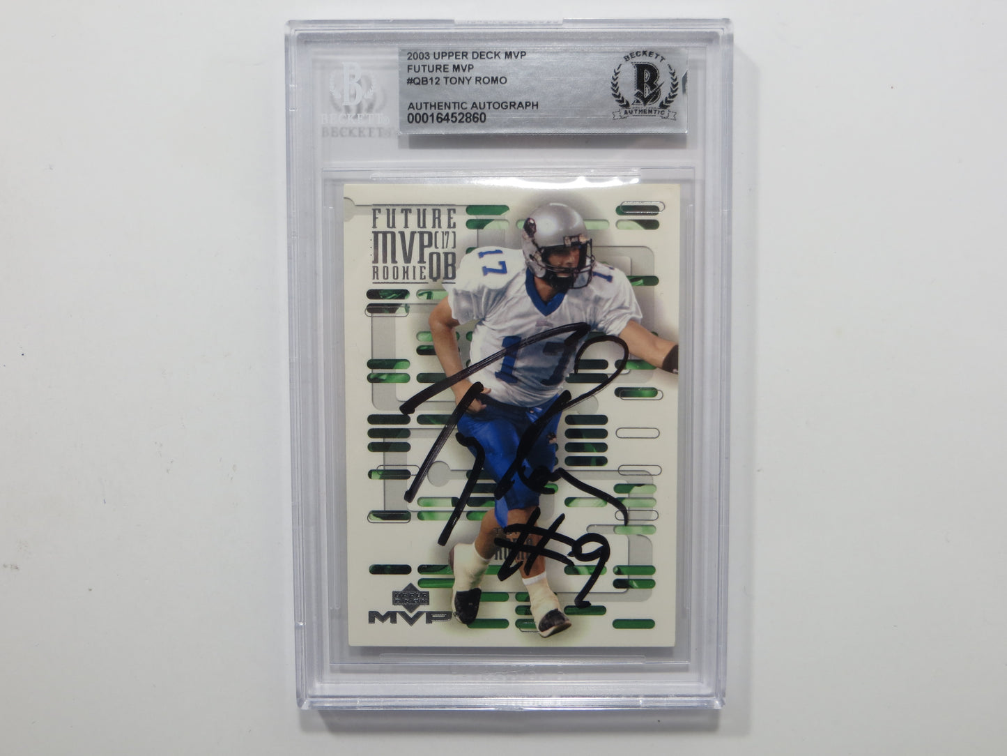 TONY ROMO SIGNED BGS BAS SLAB 2003 Upper Deck MVP #QB12 DALLAS COWBOYS