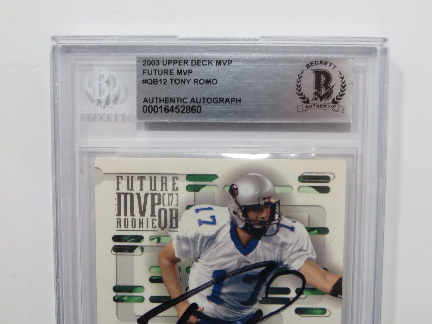 TONY ROMO SIGNED BGS BAS SLAB 2003 Upper Deck MVP #QB12 DALLAS COWBOYS