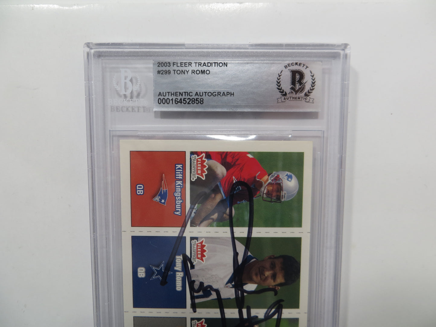 TONY ROMO SIGNED BGS BAS SLAB 2003 FLEER TRADITION #299 DALLAS COWBOYS