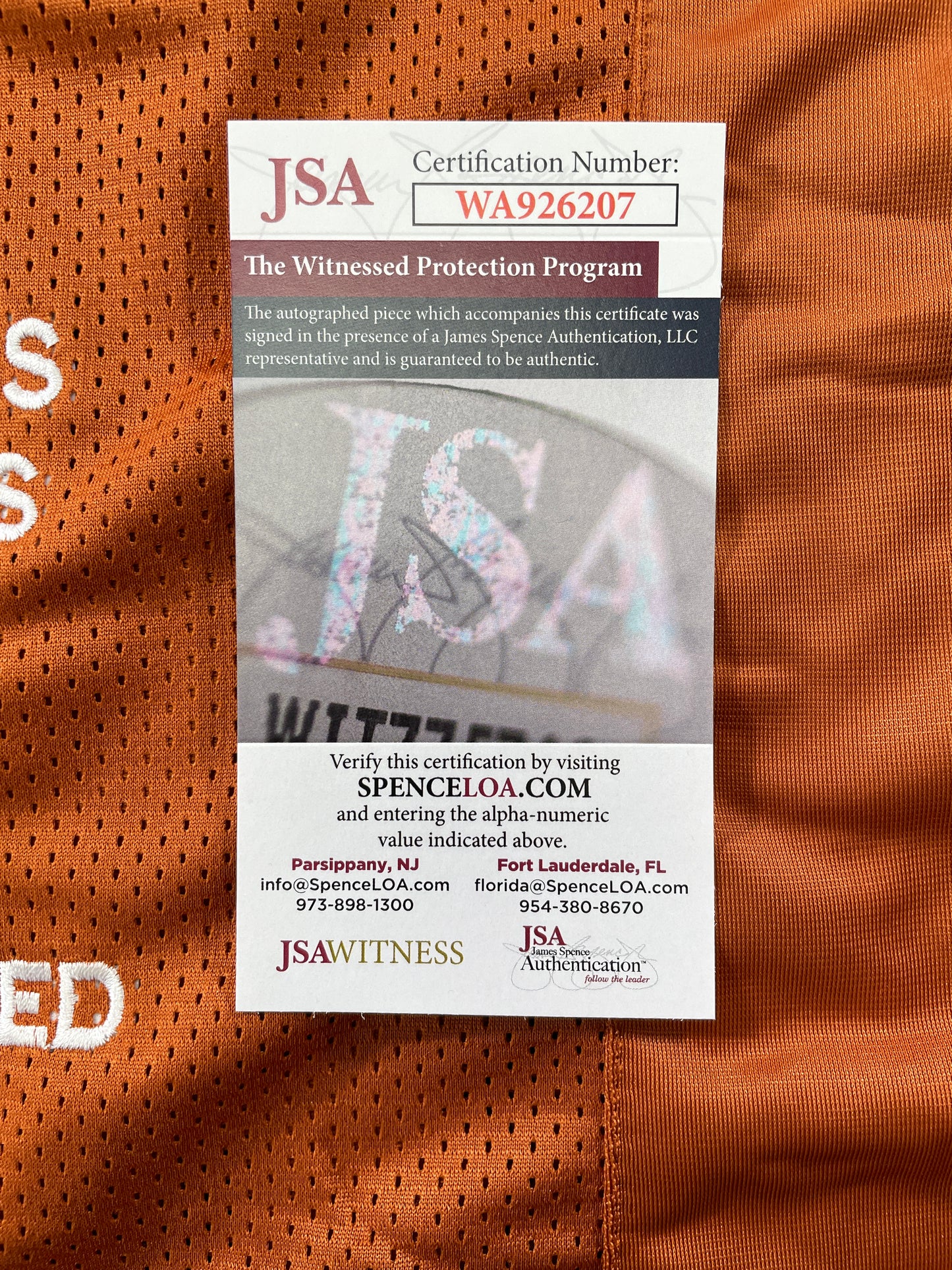 VINCE YOUNG TEXAS LONGHORNS SIGNED STAT JERSEY JSA COA