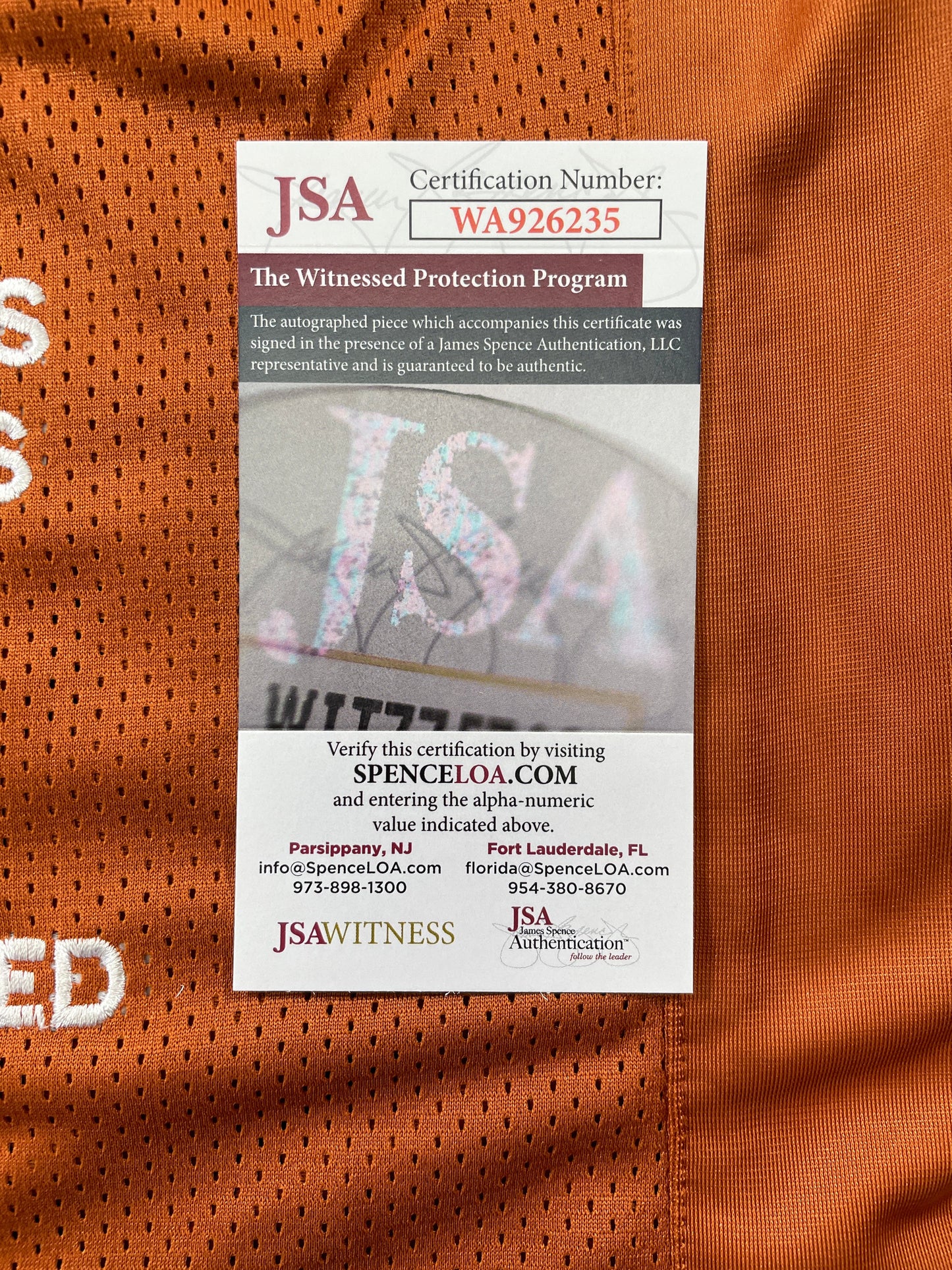 VINCE YOUNG TEXAS LONGHORNS SIGNED STAT JERSEY JSA COA