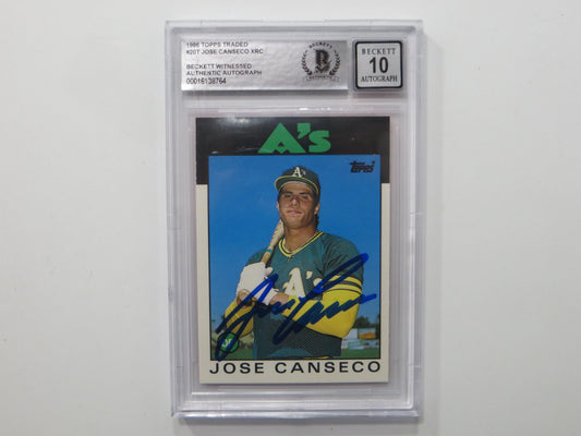 JOSE CANSECO SIGNED BGS BAS SLAB 1986 TOPPS TRADED #20T XRC A's Auto 10