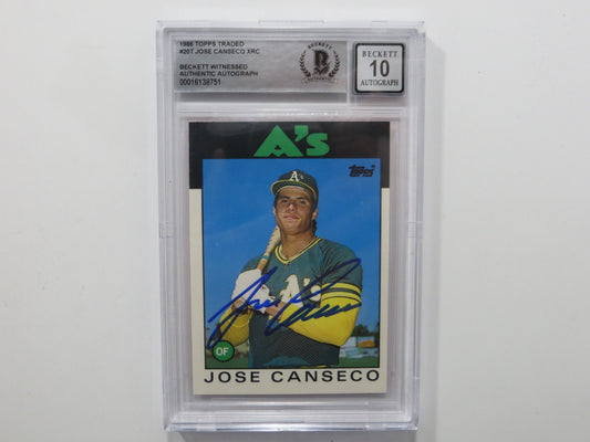 JOSE CANSECO SIGNED BGS BAS SLAB 1986 TOPPS TRADED #20T XRC A's Auto 10