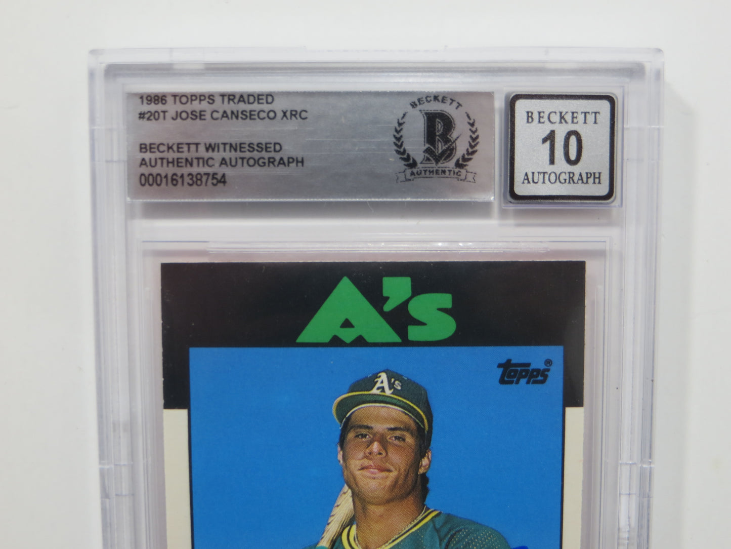 JOSE CANSECO SIGNED BGS BAS SLAB 1986 TOPPS TRADED #20T XRC A's Auto 10
