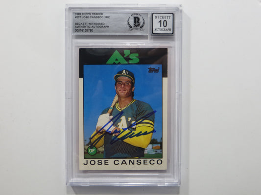 JOSE CANSECO SIGNED BGS BAS SLAB 1986 TOPPS TRADED #20T XRC A's Auto 10