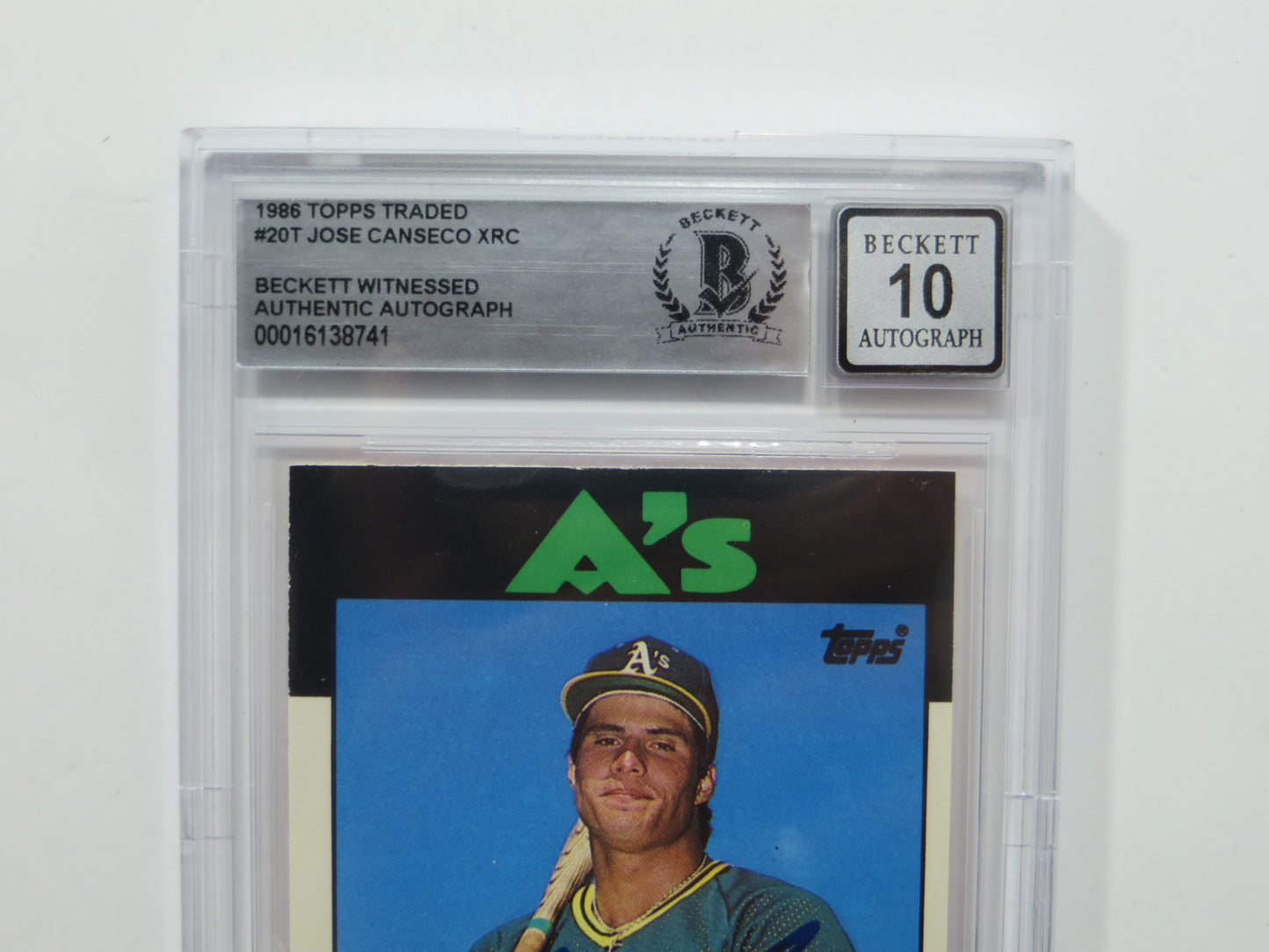 JOSE CANSECO SIGNED BGS BAS SLAB 1986 TOPPS TRADED #20T XRC A's Auto 10