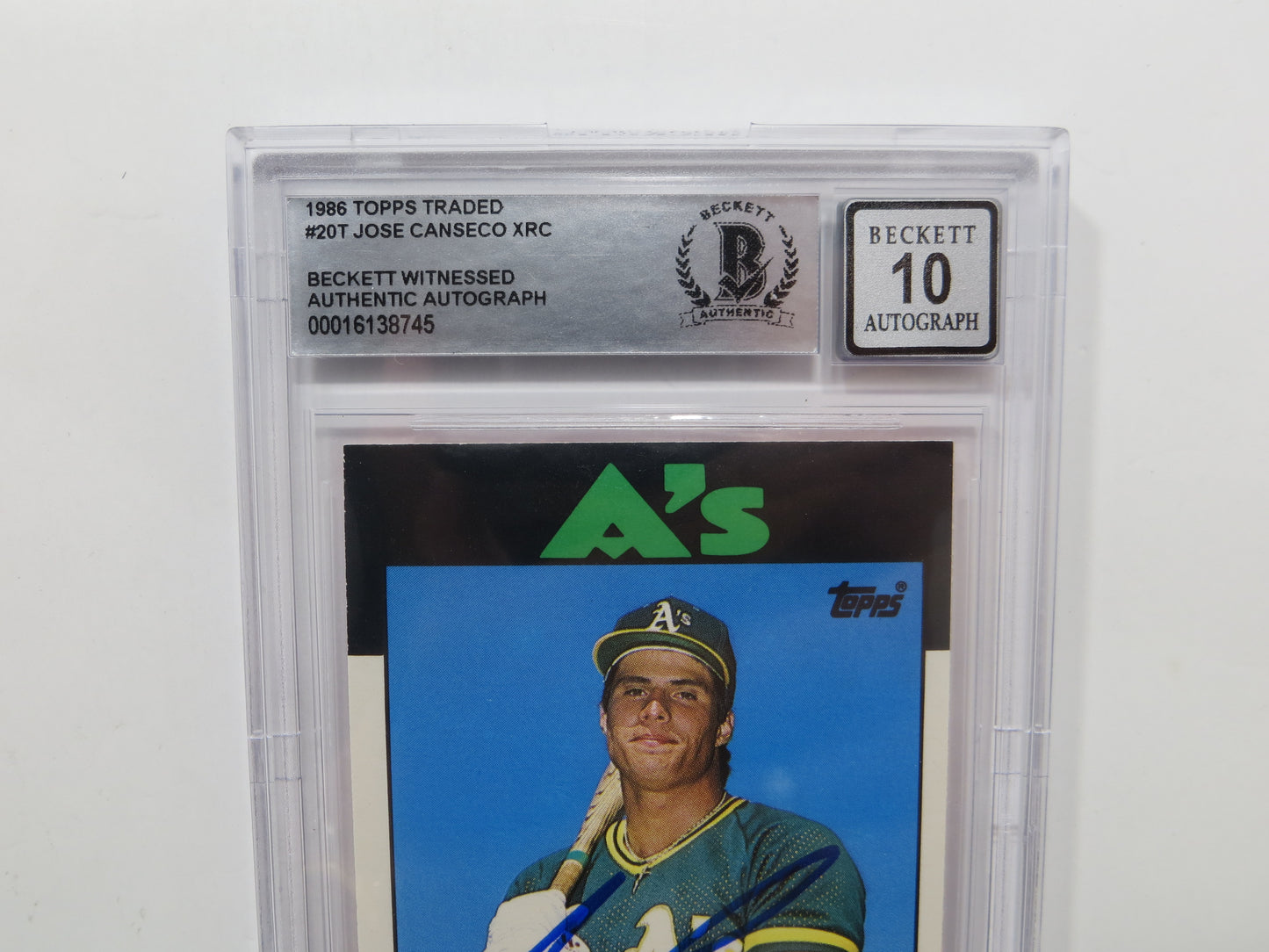 JOSE CANSECO SIGNED BGS BAS SLAB 1986 TOPPS TRADED #20T XRC A's Auto 10