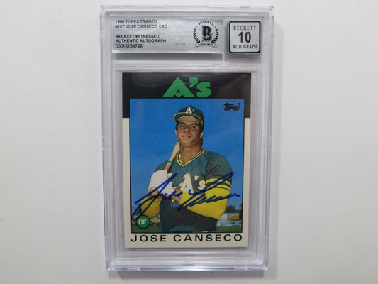 JOSE CANSECO SIGNED BGS BAS SLAB 1986 TOPPS TRADED #20T XRC A's Auto 10
