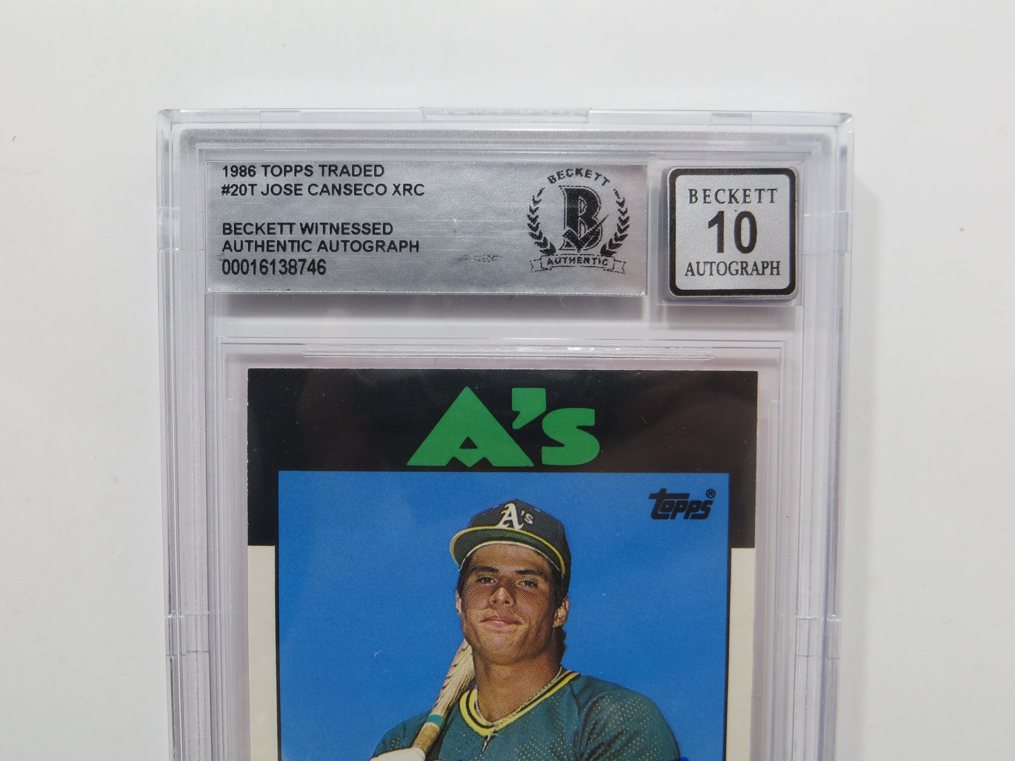 JOSE CANSECO SIGNED BGS BAS SLAB 1986 TOPPS TRADED #20T XRC A's Auto 10