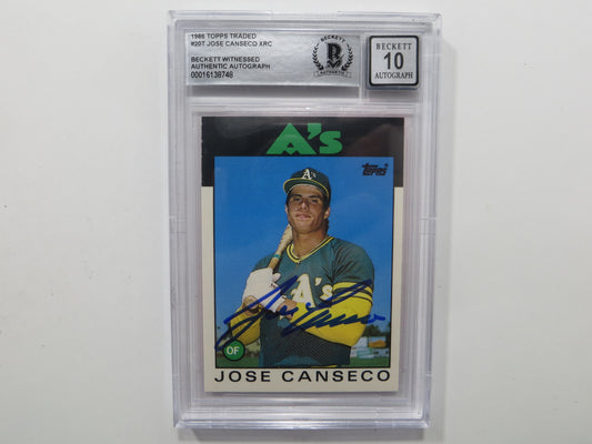 JOSE CANSECO SIGNED BGS BAS SLAB 1986 TOPPS TRADED #20T XRC A's Auto 10