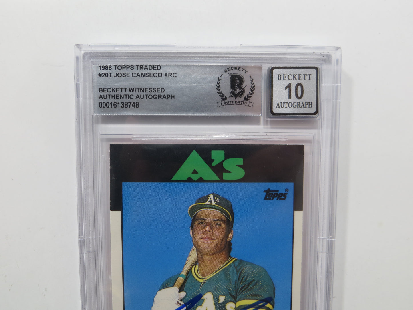 JOSE CANSECO SIGNED BGS BAS SLAB 1986 TOPPS TRADED #20T XRC A's Auto 10