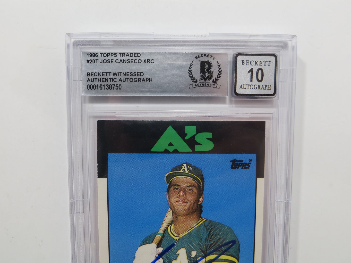 JOSE CANSECO SIGNED BGS BAS SLAB 1986 TOPPS TRADED #20T XRC A's Auto 10