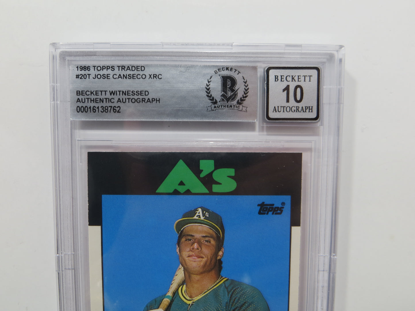 JOSE CANSECO SIGNED BGS BAS SLAB 1986 TOPPS TRADED #20T XRC A's Auto 10