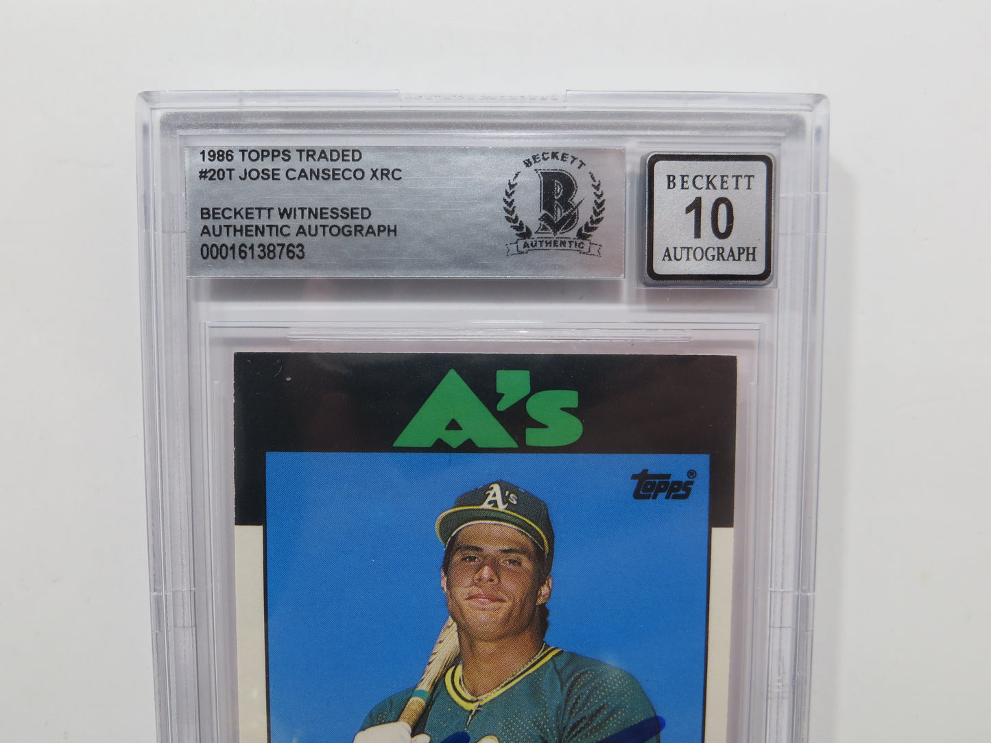 JOSE CANSECO SIGNED BGS BAS SLAB 1986 TOPPS TRADED #20T XRC A's Auto 10