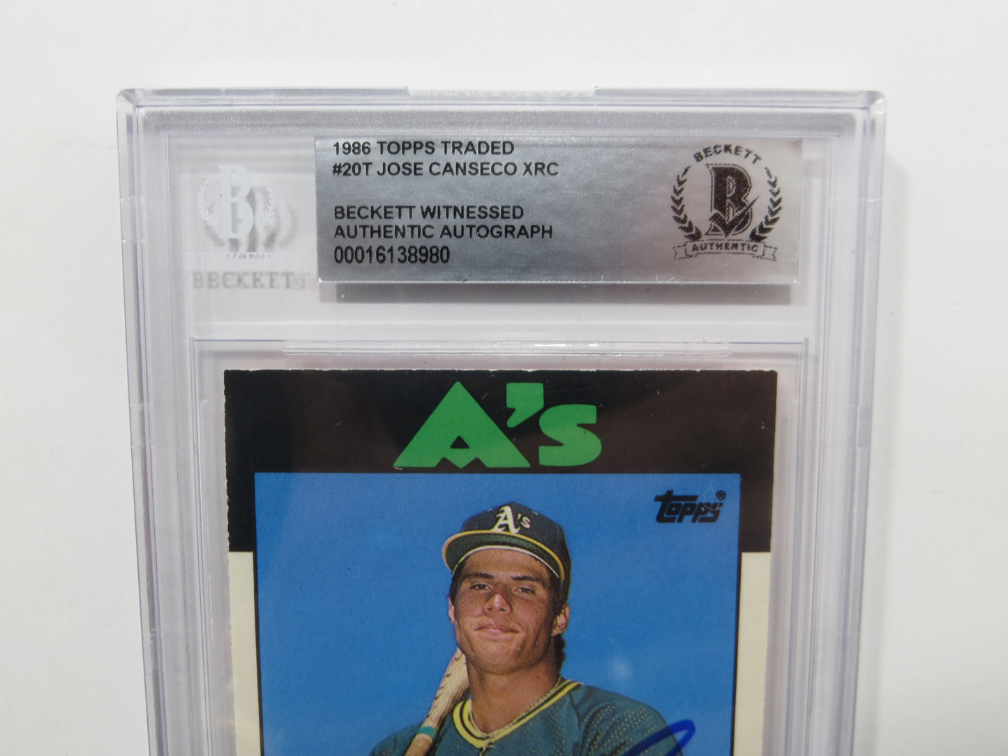 JOSE CANSECO SIGNED BGS BAS SLAB 1986 TOPPS TRADED #20T XRC A's Auto 10