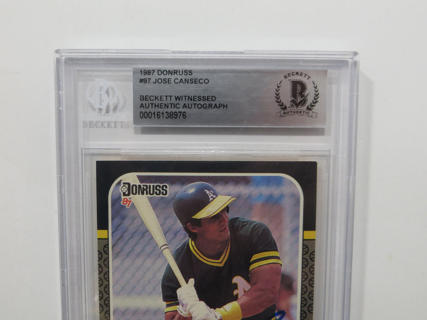 JOSE CANSECO SIGNED BGS BAS SLAB 1987 DONRUSS #39 A's Auto