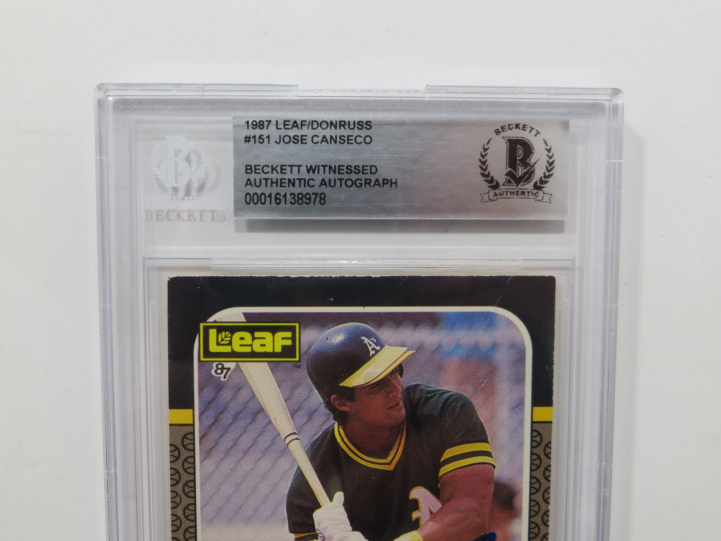 JOSE CANSECO SIGNED BGS BAS SLAB 1987 LEAF #39 A's Auto