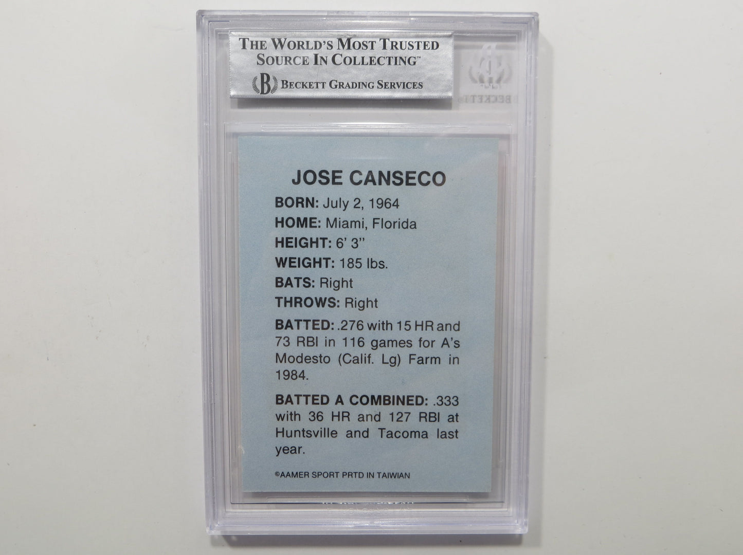 JOSE CANSECO SIGNED BGS BAS SLAB HUNTSVILLE STARS AAMER Sports CARD Auto