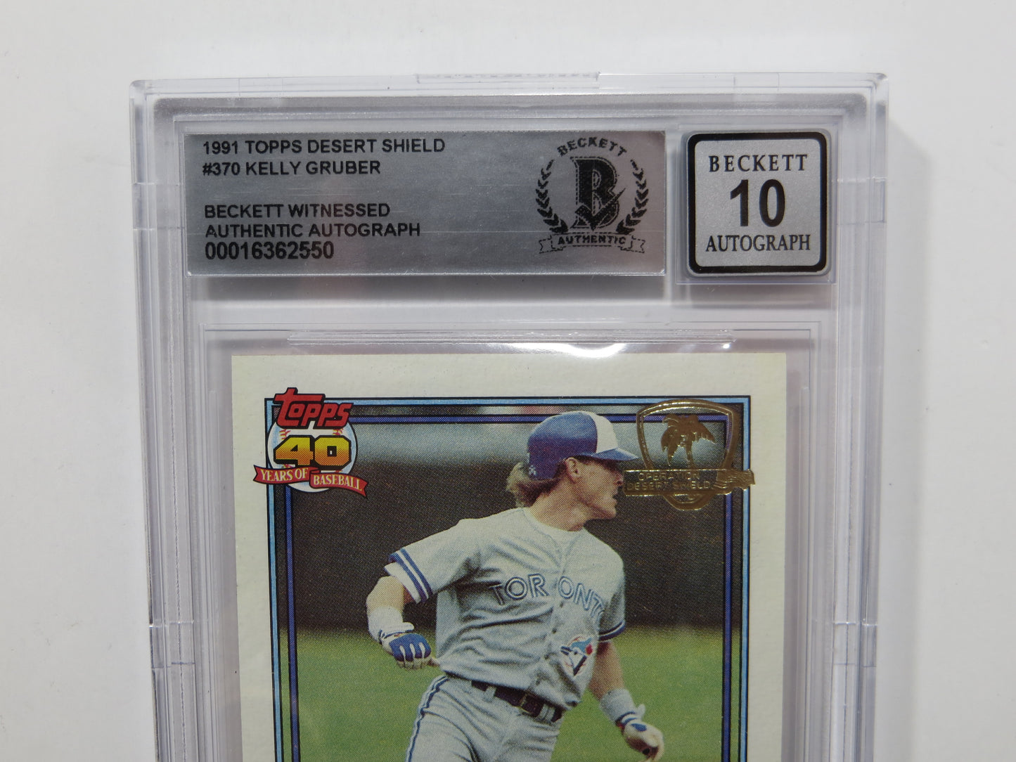 KELLY GRUBER SIGNED BGS BAS SLAB 1991 TOPPS DESERT SHIELD Auto 10 BLUE JAYS