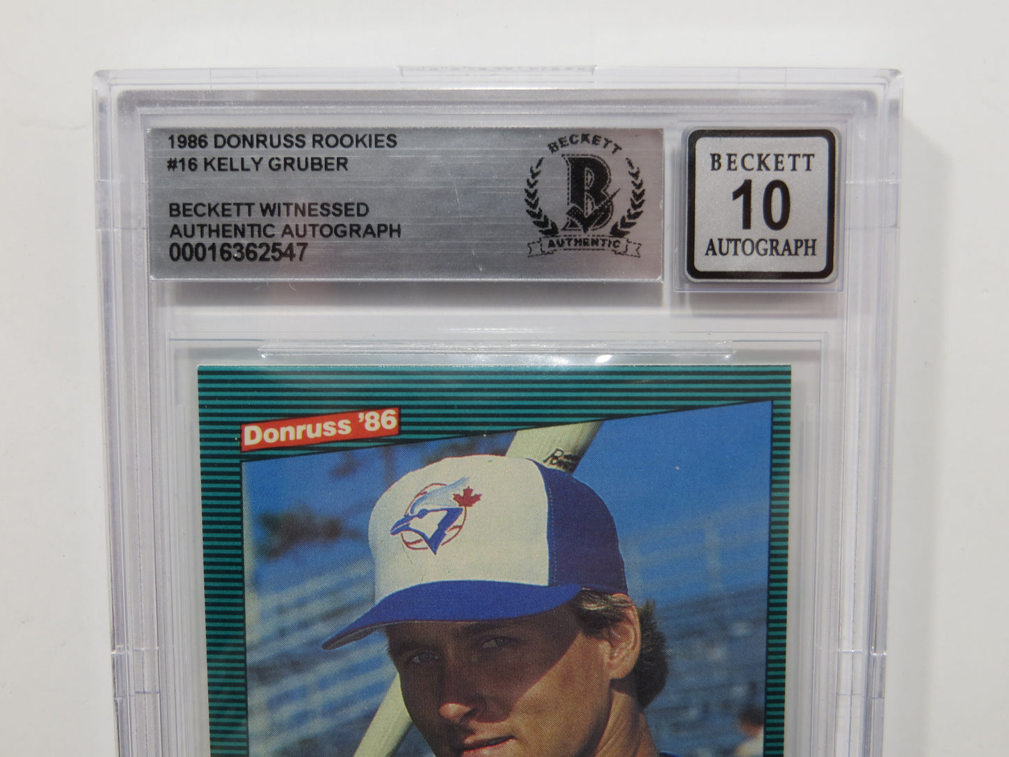 KELLY GRUBER SIGNED BGS BAS SLAB 1986 DONRUSS ROOKIES #16 Auto 10 BLUE JAYS