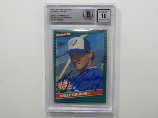 KELLY GRUBER SIGNED BGS BAS SLAB 1986 DONRUSS ROOKIES #16 Auto 10 BLUE JAYS