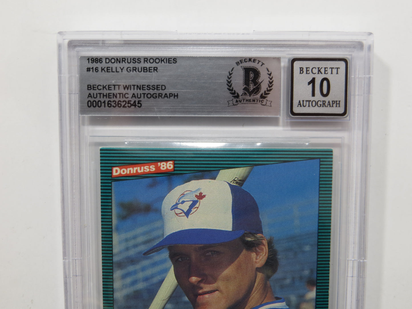 KELLY GRUBER SIGNED BGS BAS SLAB 1986 DONRUSS ROOKIES #16 Auto 10 BLUE JAYS