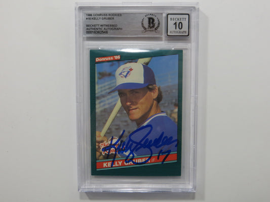 KELLY GRUBER SIGNED BGS BAS SLAB 1986 DONRUSS ROOKIES #16 Auto 10 BLUE JAYS