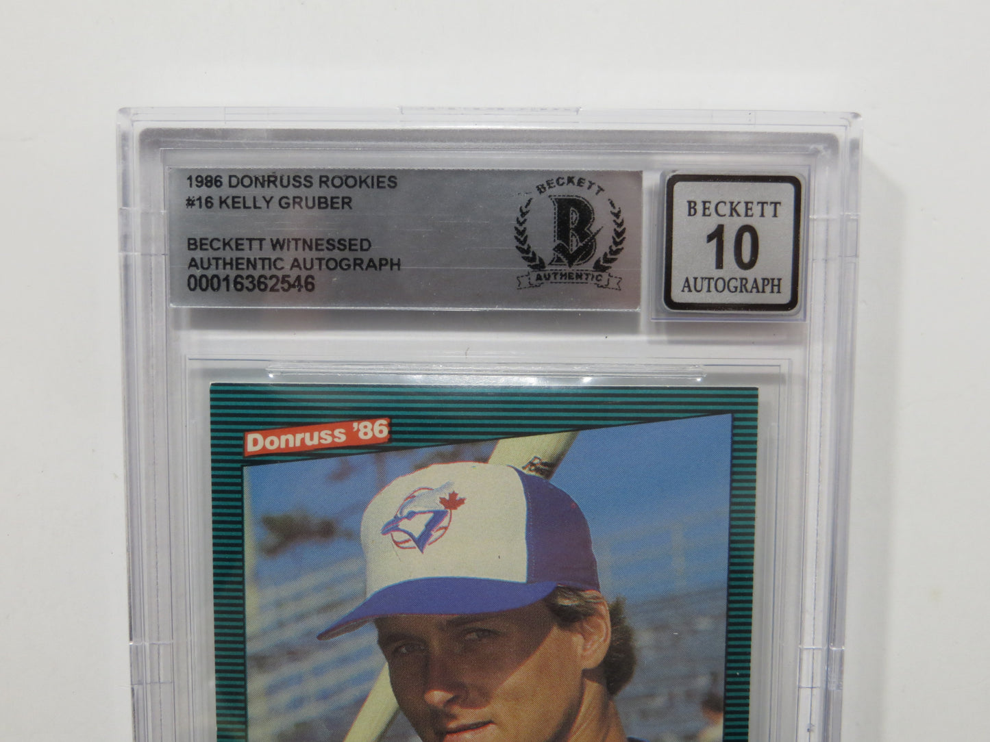 KELLY GRUBER SIGNED BGS BAS SLAB 1986 DONRUSS ROOKIES #16 Auto 10 BLUE JAYS