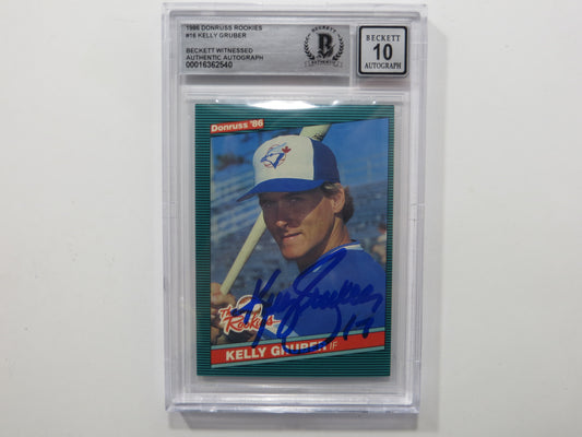 KELLY GRUBER SIGNED BGS BAS SLAB 1986 DONRUSS ROOKIES #16 Auto 10 BLUE JAYS