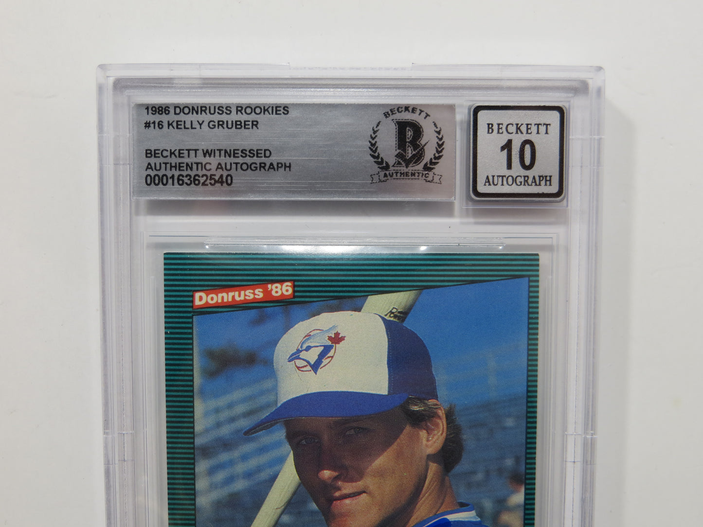 KELLY GRUBER SIGNED BGS BAS SLAB 1986 DONRUSS ROOKIES #16 Auto 10 BLUE JAYS