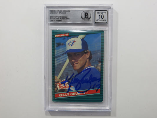 KELLY GRUBER SIGNED BGS BAS SLAB 1986 DONRUSS ROOKIES #16 Auto 10 BLUE JAYS