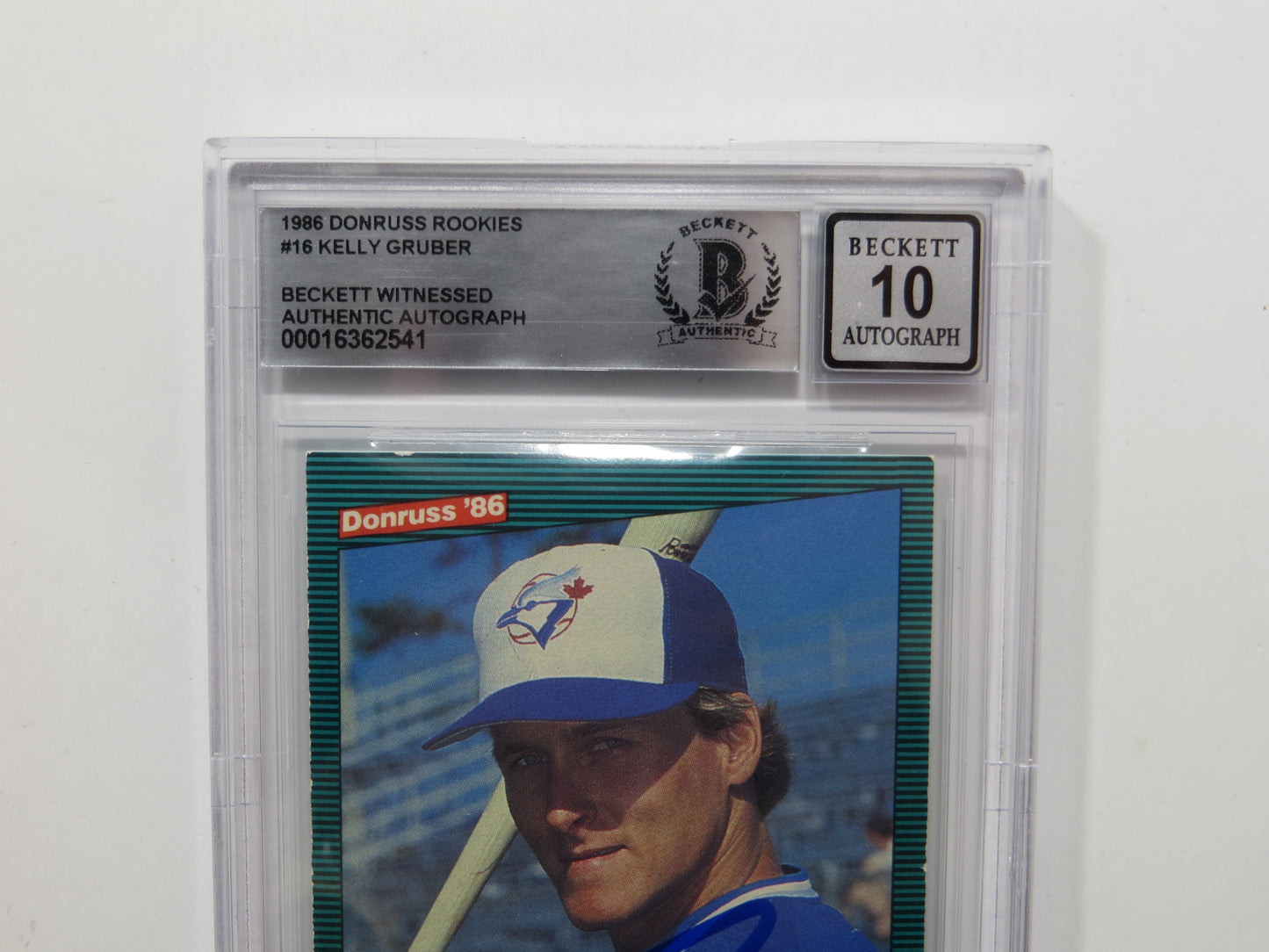 KELLY GRUBER SIGNED BGS BAS SLAB 1986 DONRUSS ROOKIES #16 Auto 10 BLUE JAYS
