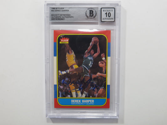 DEREK HARPER SIGNED BGS BAS SLAB 1986 FLEER #44 Rookie Auto 10 DALLAS MAVERICKS