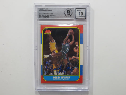 DEREK HARPER SIGNED BGS BAS SLAB 1986 FLEER #44 Rookie Auto 10 DALLAS MAVERICKS
