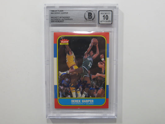 DEREK HARPER SIGNED BGS BAS SLAB 1986 FLEER #44 Rookie Auto 10 DALLAS MAVERICKS