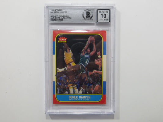 DEREK HARPER SIGNED BGS BAS SLAB 1986 FLEER #44 Rookie Auto 10 DALLAS MAVERICKS