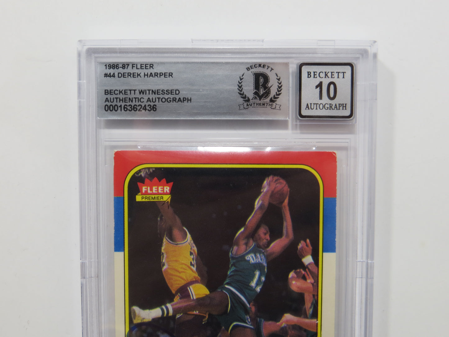 DEREK HARPER SIGNED BGS BAS SLAB 1986 FLEER #44 Rookie Auto 10 DALLAS MAVERICKS