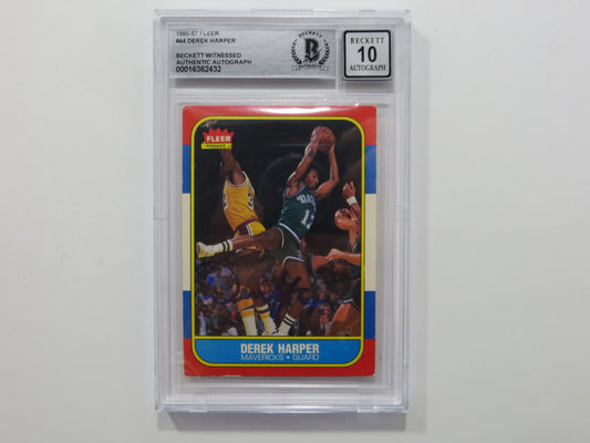 DEREK HARPER SIGNED BGS BAS SLAB 1986 FLEER #44 Rookie Auto 10 DALLAS MAVERICKS