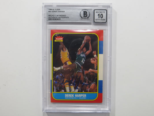 DEREK HARPER SIGNED BGS BAS SLAB 1986 FLEER #44 Rookie Auto 10 DALLAS MAVERICKS