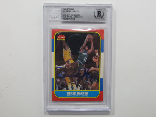 DEREK HARPER SIGNED BGS BAS SLAB 1986 FLEER #44 Rookie DALLAS MAVERICKS