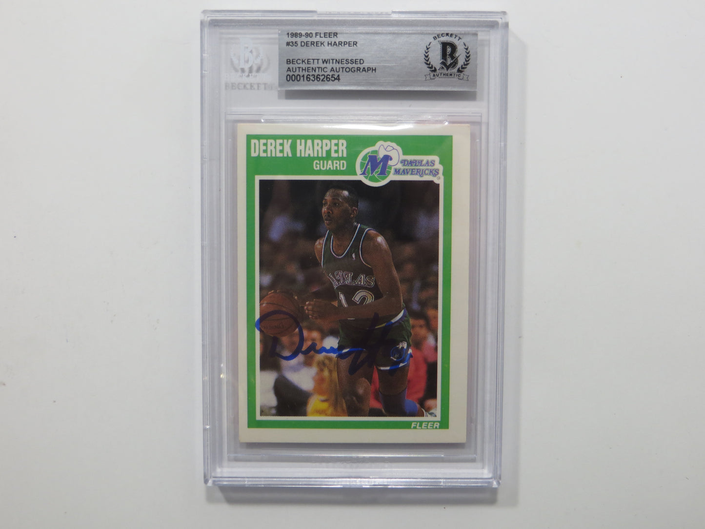 DEREK HARPER SIGNED BGS BAS SLAB 1989 FLEER #35 DALLAS MAVERICKS