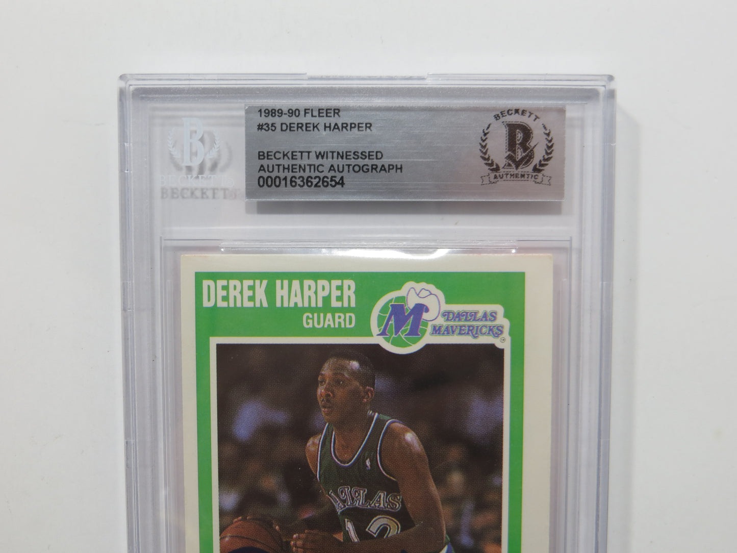 DEREK HARPER SIGNED BGS BAS SLAB 1989 FLEER #35 DALLAS MAVERICKS