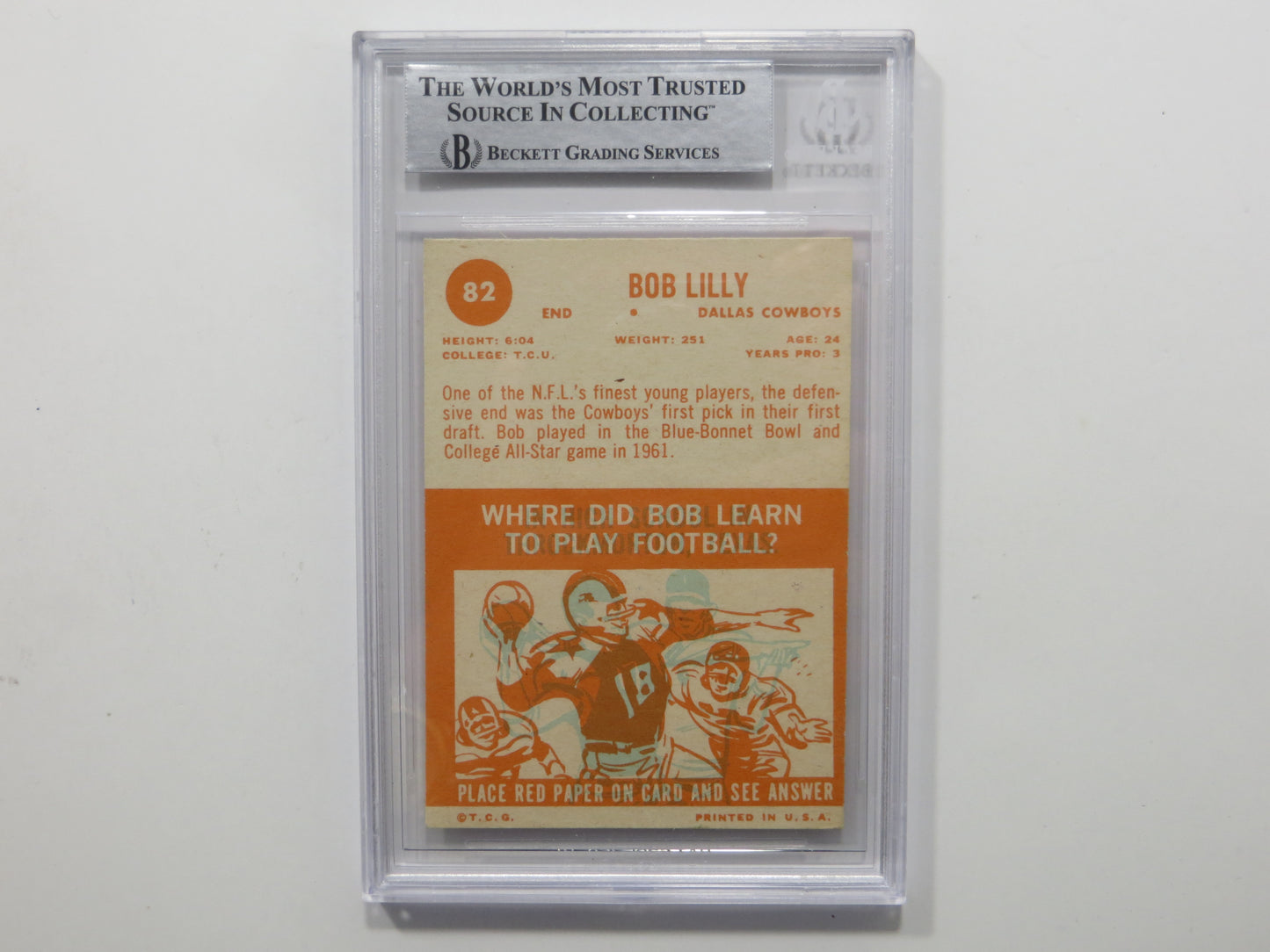 BOB LILLY SIGNED 1963 Topps #82 BGS BAS SLAB w/HOF 80 DALLAS COWBOYS Auto