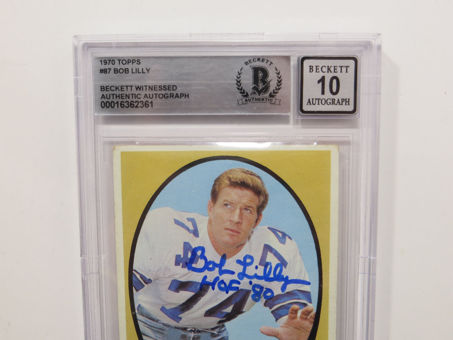 BOB LILLY SIGNED 1970 Topps #87 BGS BAS SLAB w/HOF 80 DALLAS COWBOYS Auto 10