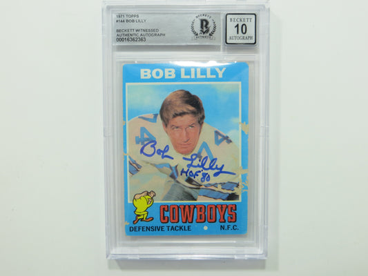 BOB LILLY SIGNED 1971 Topps #144 BGS BAS SLAB w/HOF 80 DALLAS COWBOYS Auto