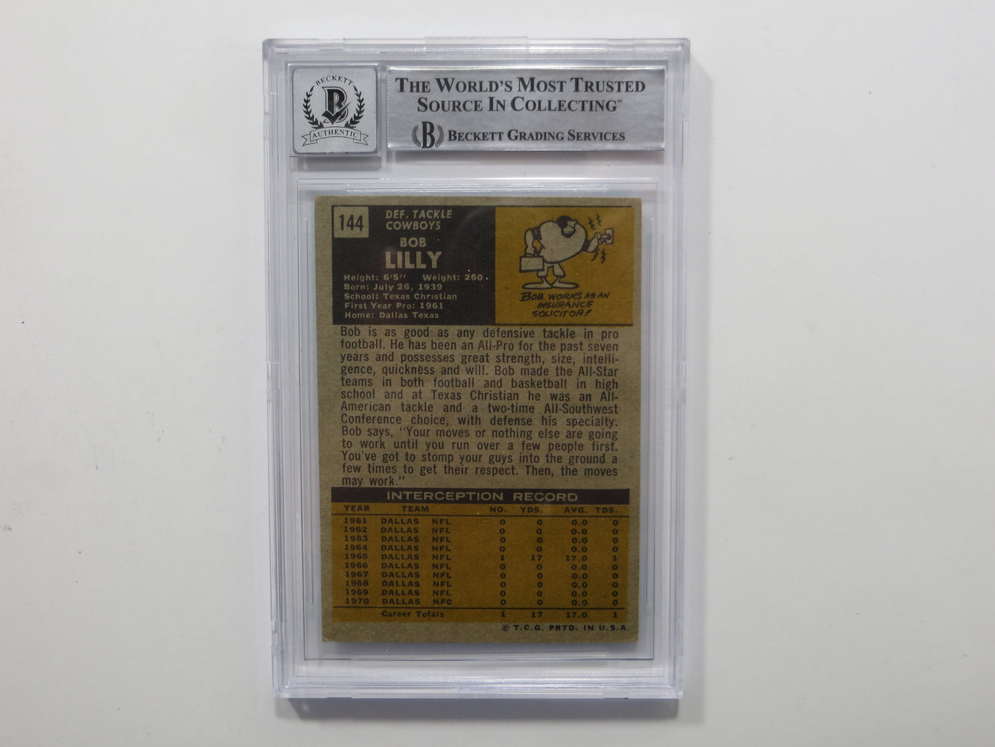 BOB LILLY SIGNED 1971 Topps #144 BGS BAS SLAB w/HOF 80 DALLAS COWBOYS Auto
