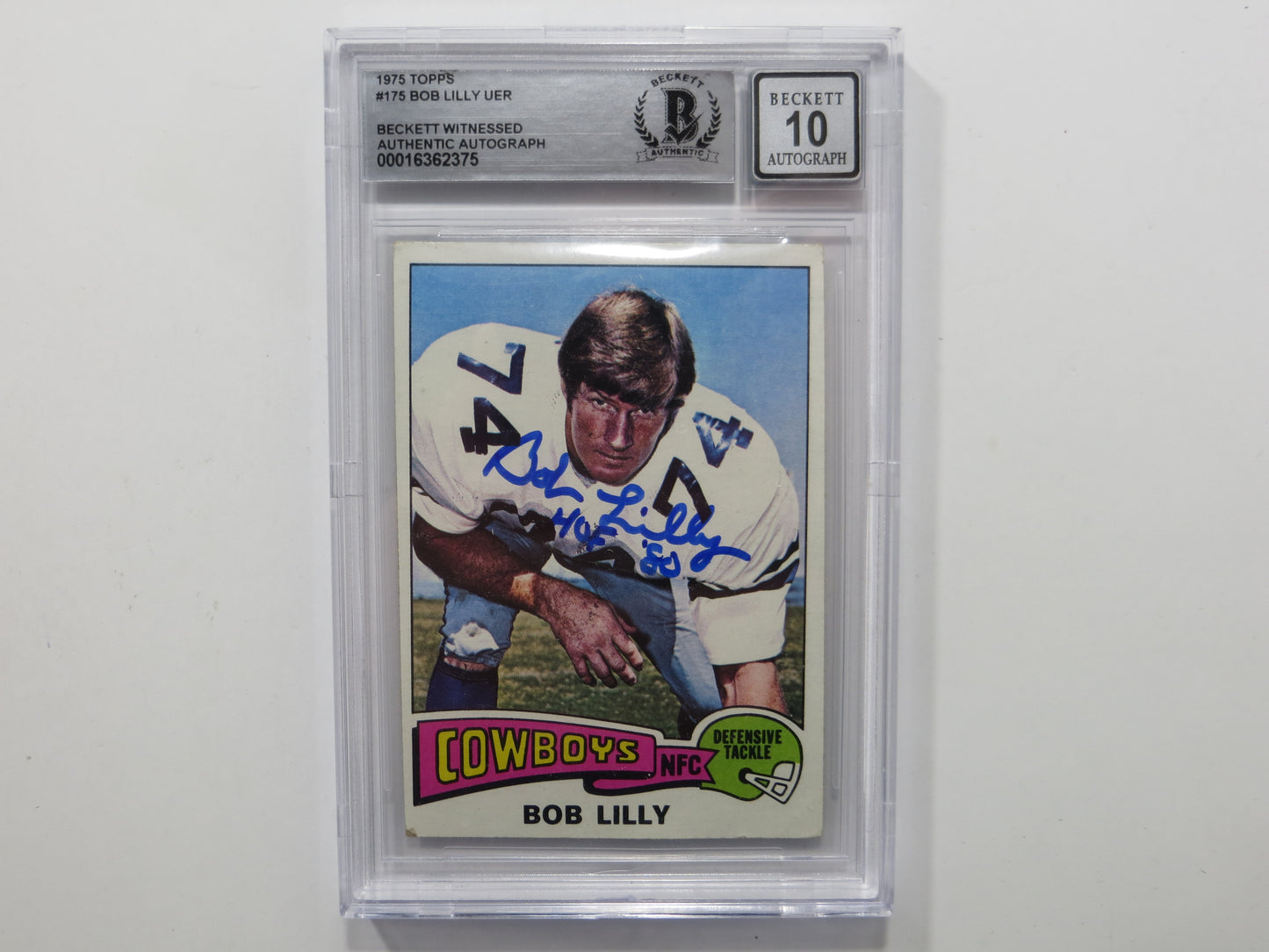 BOB LILLY SIGNED 1975 Topps #175 BGS BAS SLAB w/HOF 80 DALLAS COWBOYS Auto 10