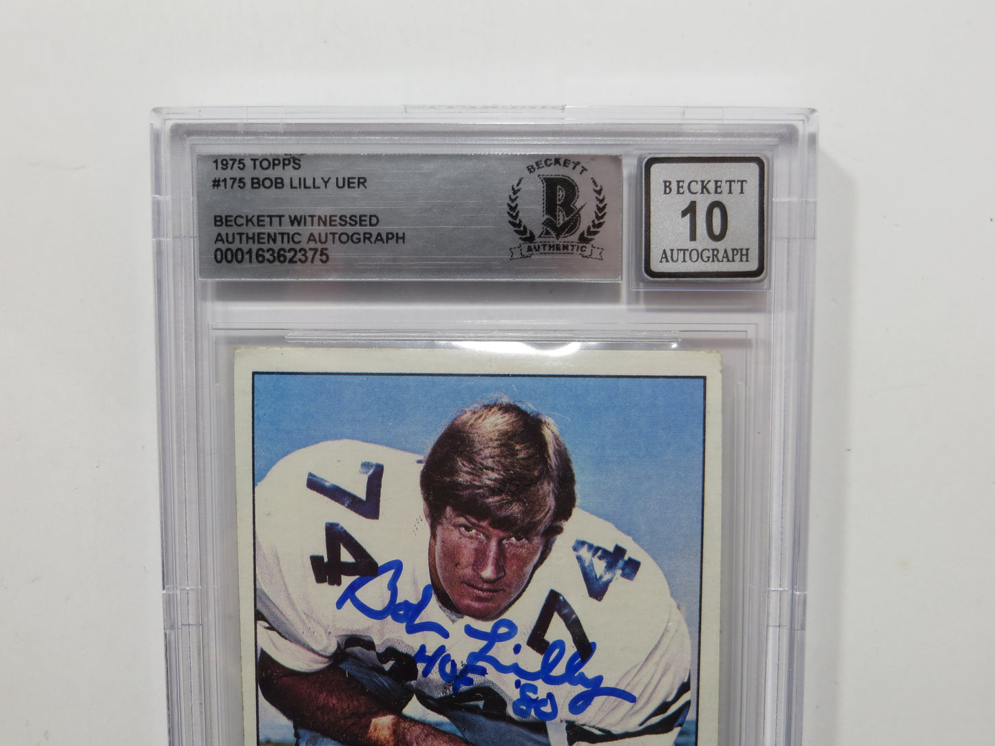 BOB LILLY SIGNED 1975 Topps #175 BGS BAS SLAB w/HOF 80 DALLAS COWBOYS Auto 10